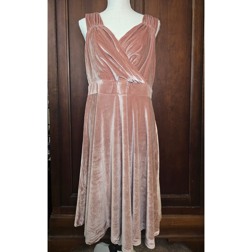 NWT Grace Karin Velvet Midi Dress XL Dusty Rose Wedding Guest Cocktail Dress - Picture 2 of 8